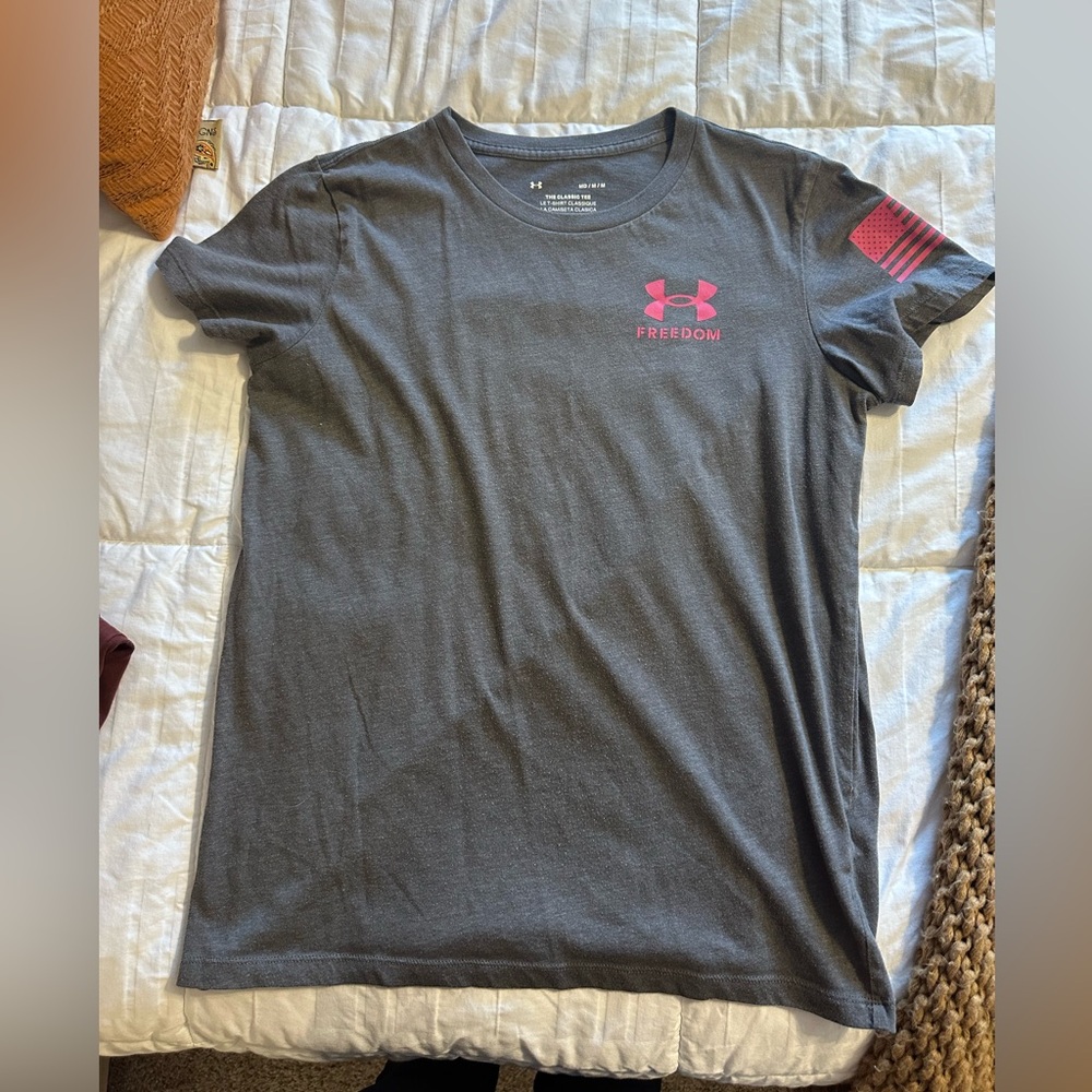 Under Armour Freedom T-Shirt - Gray and Pink